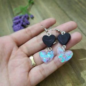 Black and purple floral heart earrings